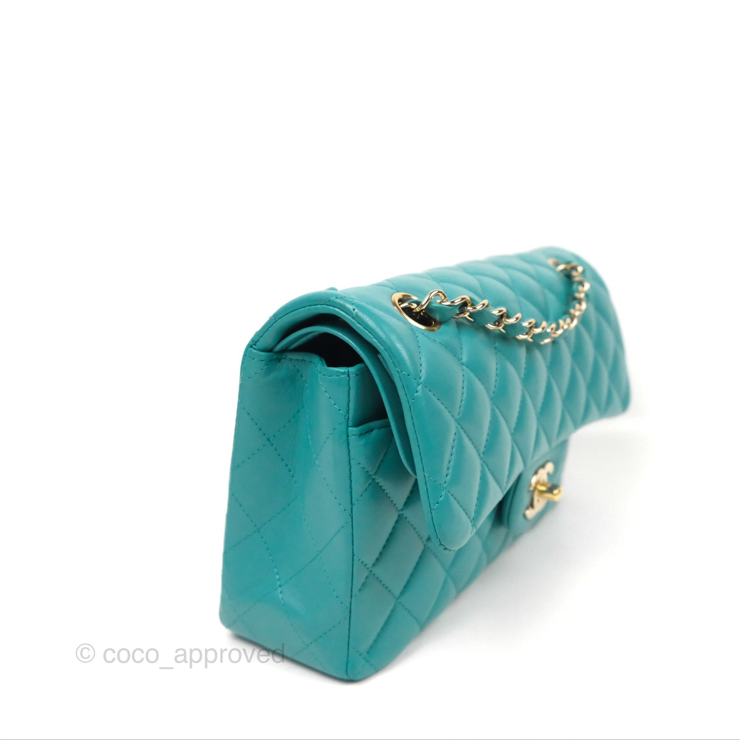 Chanel Small Classic Quilted Flap Turquoise Lambskin Gold Hardware