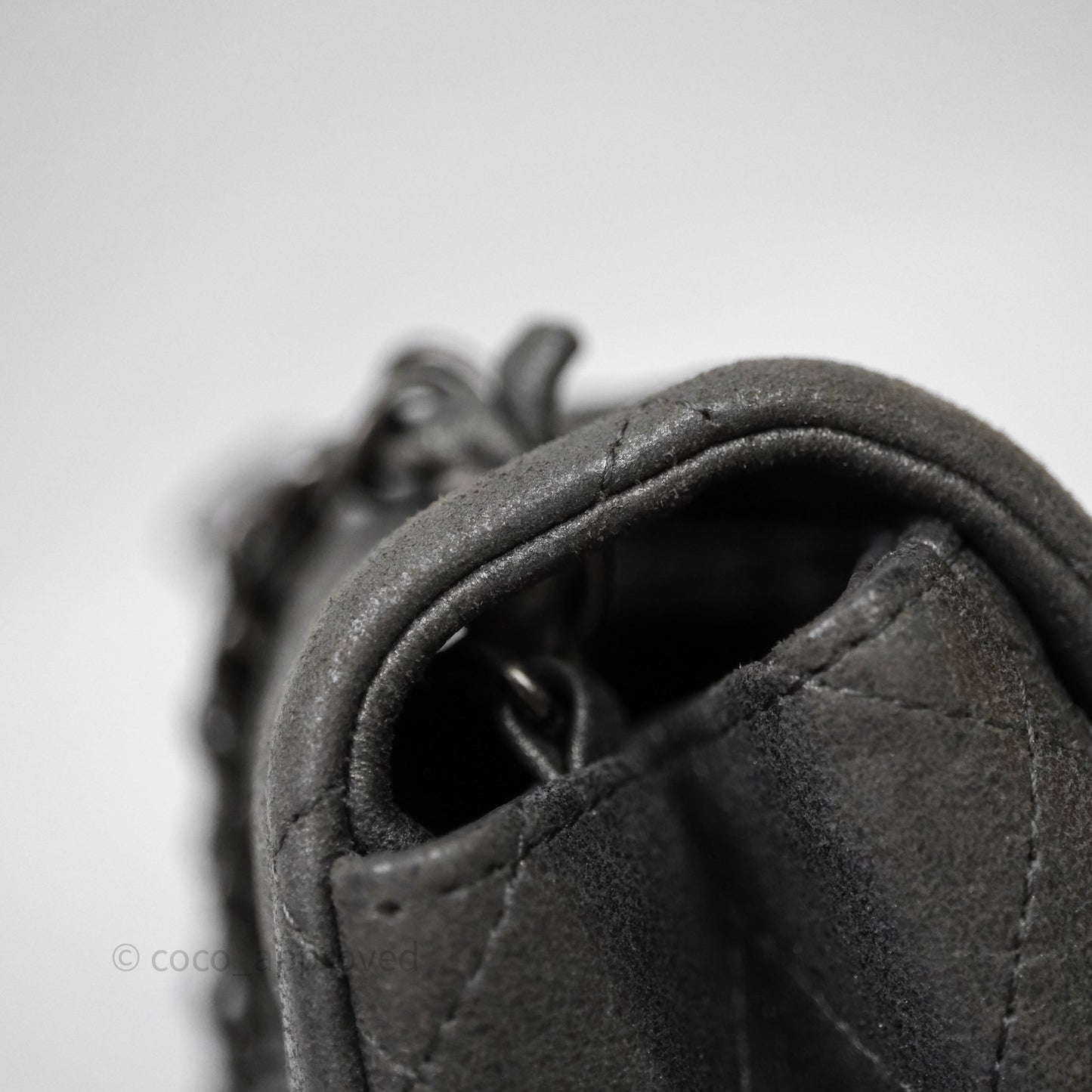Chanel Mini Square Iridescent Grey Suede Gun Metal Hardware
