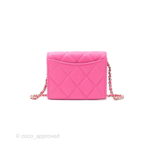 Chanel Mini Wallet With Chain Pink Caviar Gold Hardware