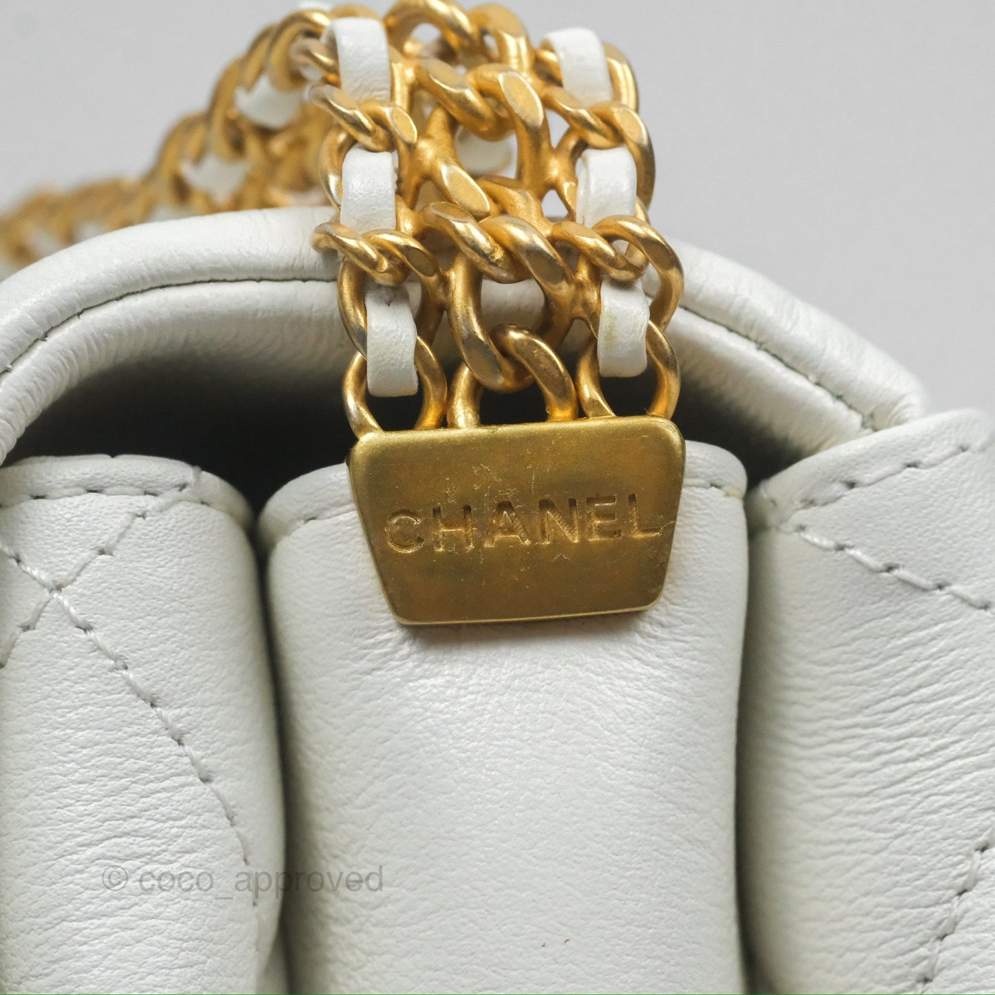 Chanel Adjustable Flap Bag White Calfskin Aged Gold Hardware