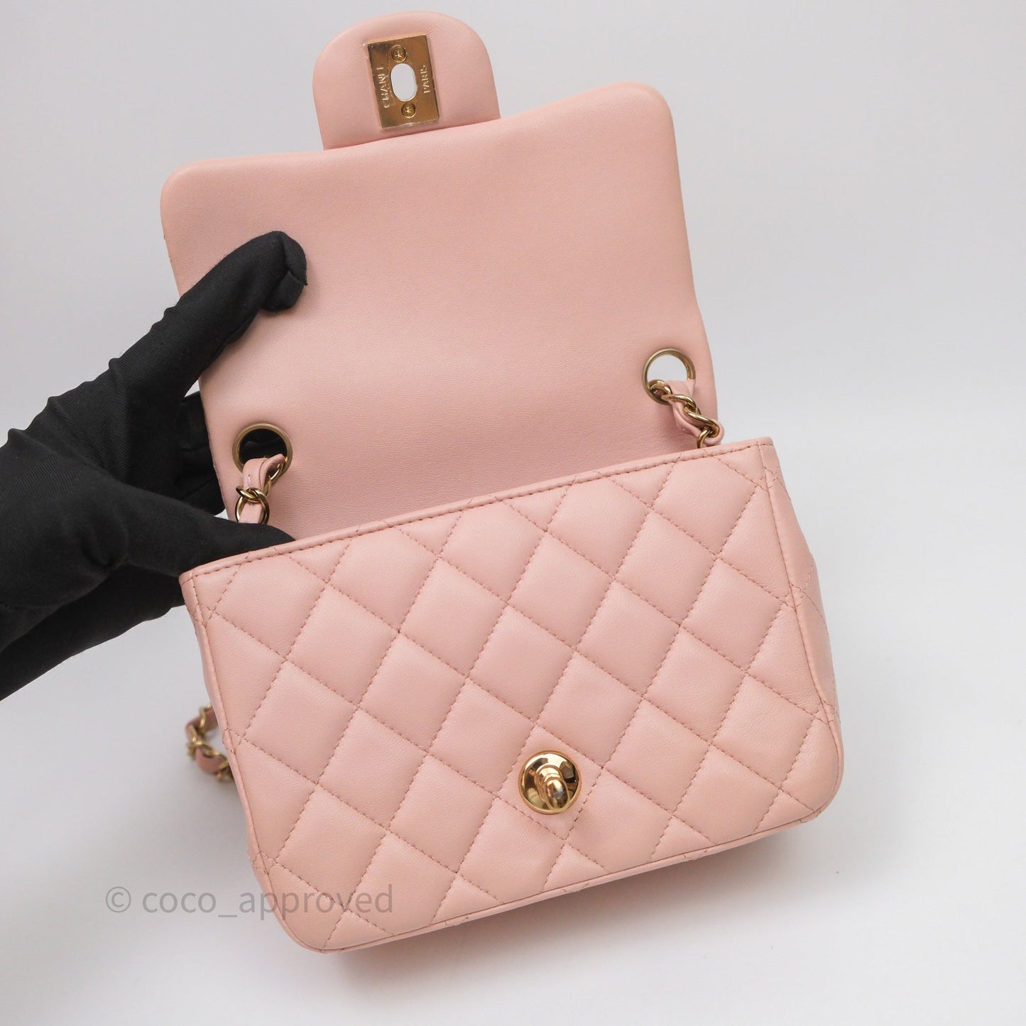 Chanel Mini Square Flap Quilted Pink Lambskin Gold Hardware