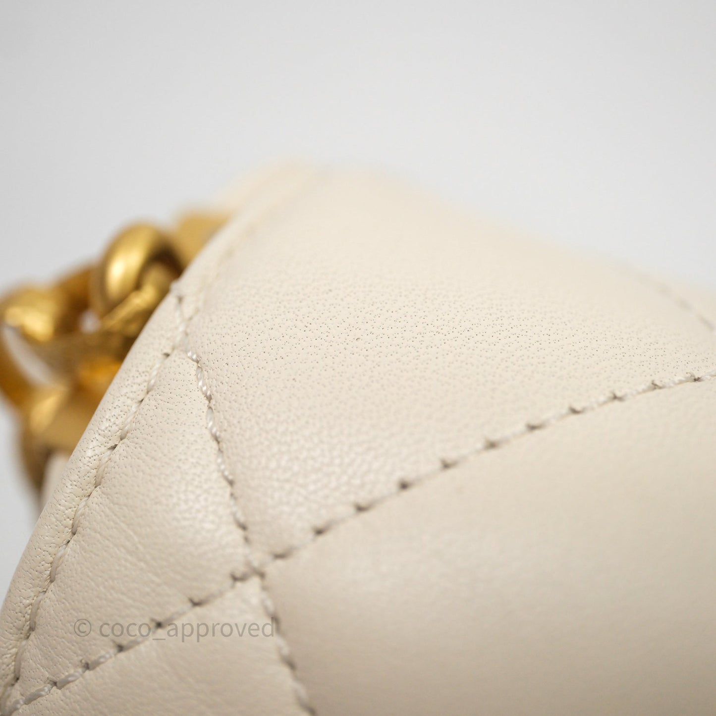 Chanel Flap with Coin Charm Ivory White Lambskin Aged Gold Hardware