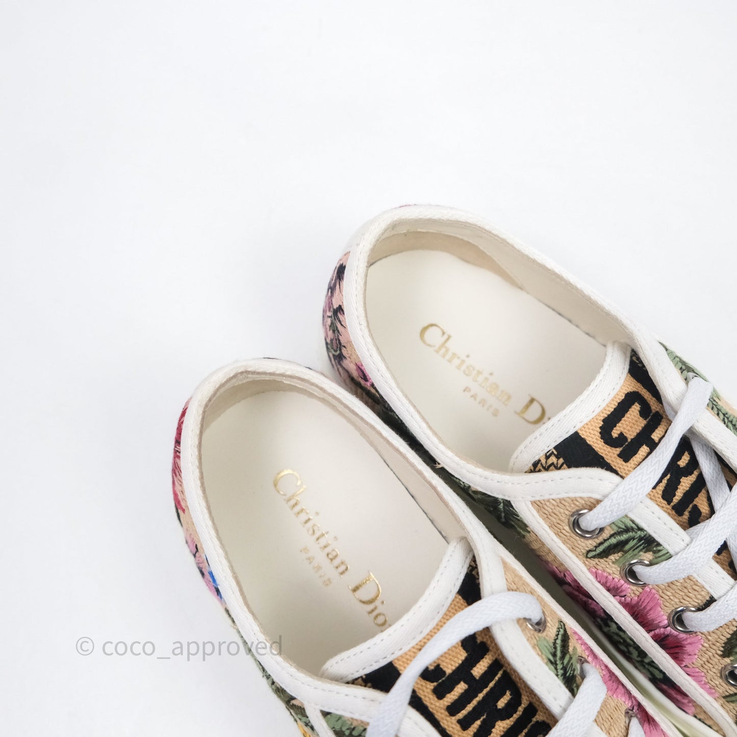Dior Walk'n'Dior Sneakers Beige Floral Embroidered Canvas Size 37