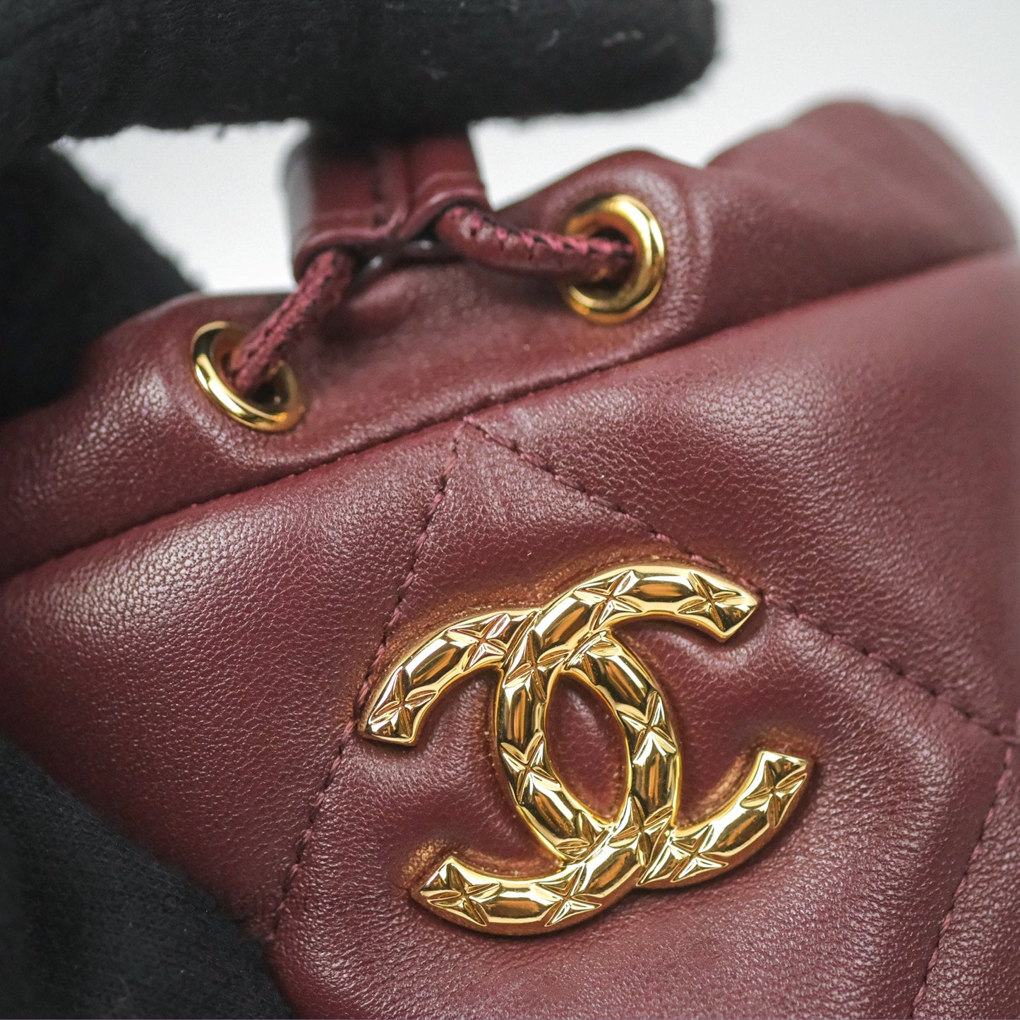 Chanel Mini Bucket Bag with Fluffy Chain Burgundy Lambskin Gold Hardware