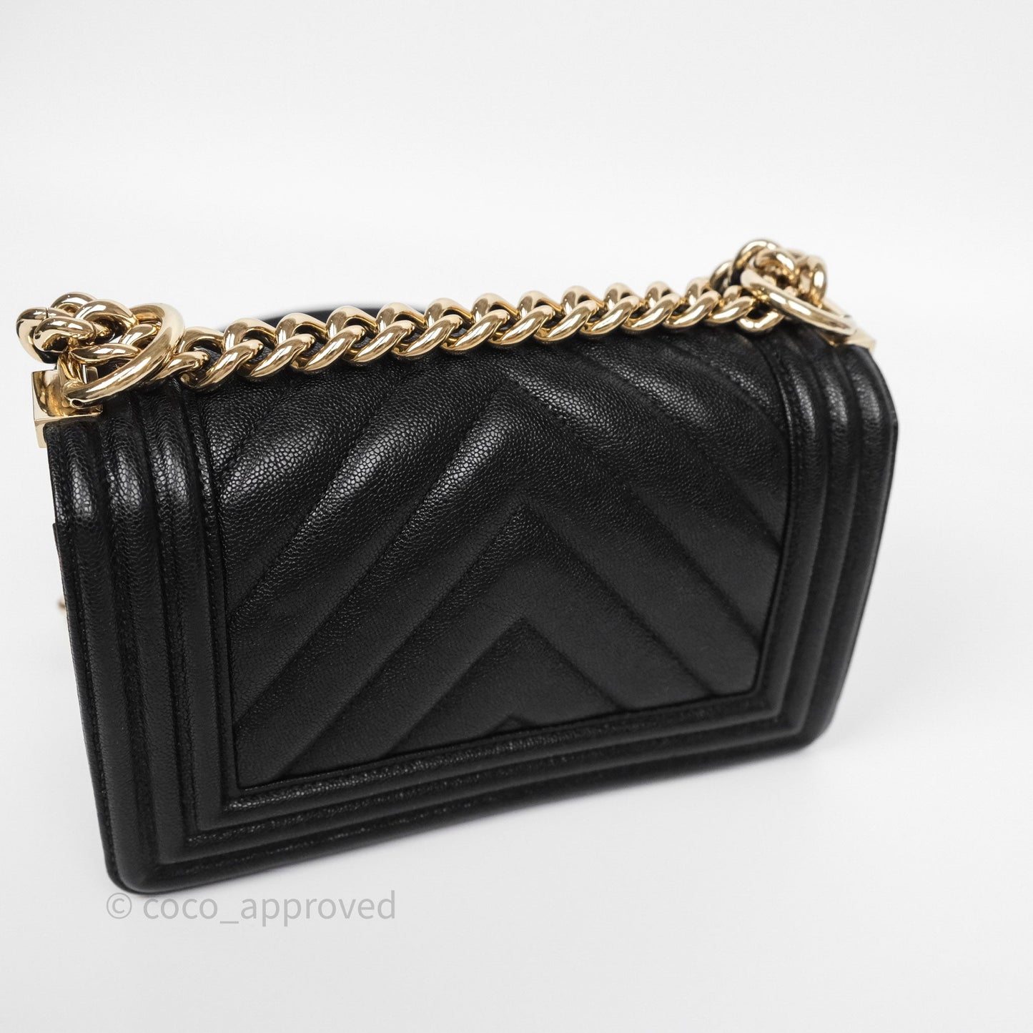 Chanel Small Boy Chevron Black Caviar Gold Hardware