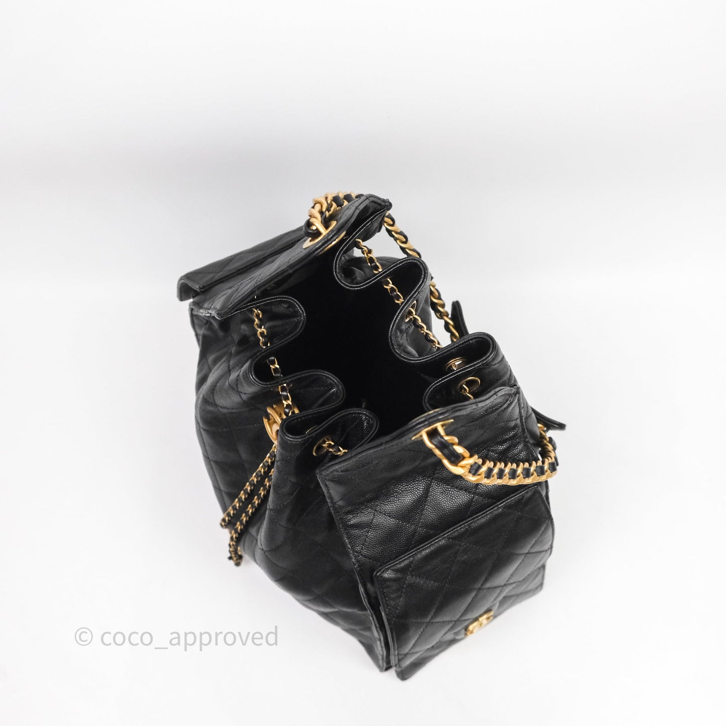 Chanel 25 Medium Black Caviar Aged Gold Hardware