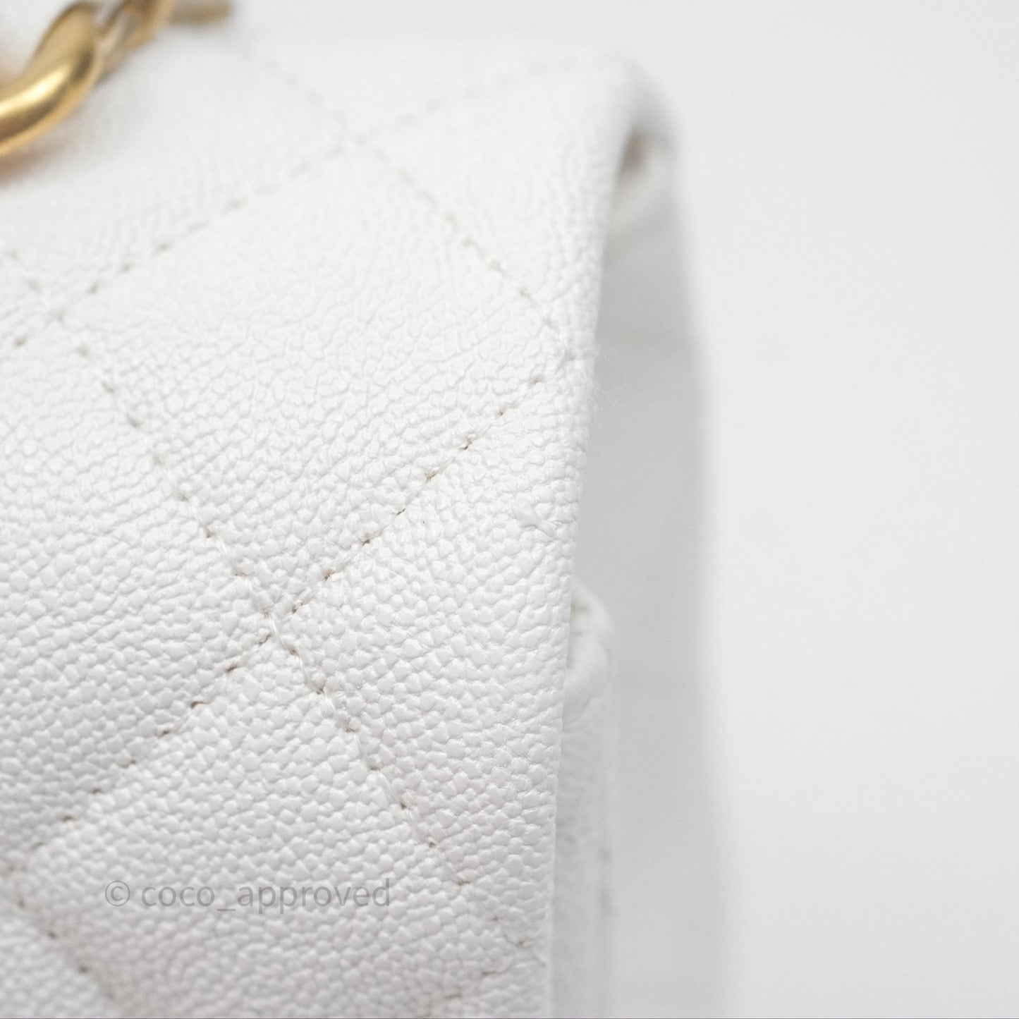 Chanel Top Handle Mini Rectangular Flap Bag Ivory White Caviar Aged Gold Hardware