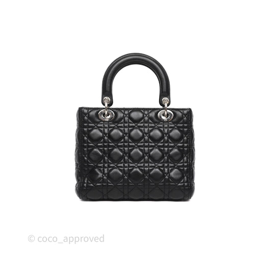 Christian Dior Medium Lady Dior Black Lambskin Silver Hardware
