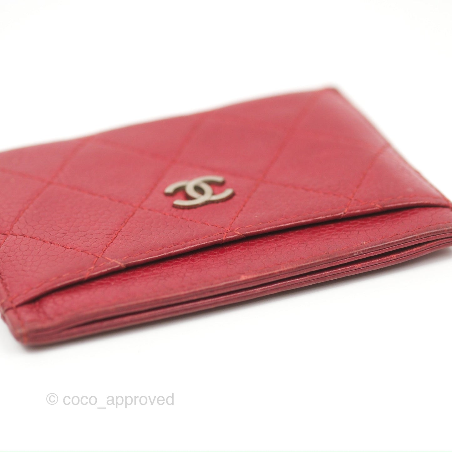 Chanel Classic Flat Card Holder Red Caviar Silver Hardware