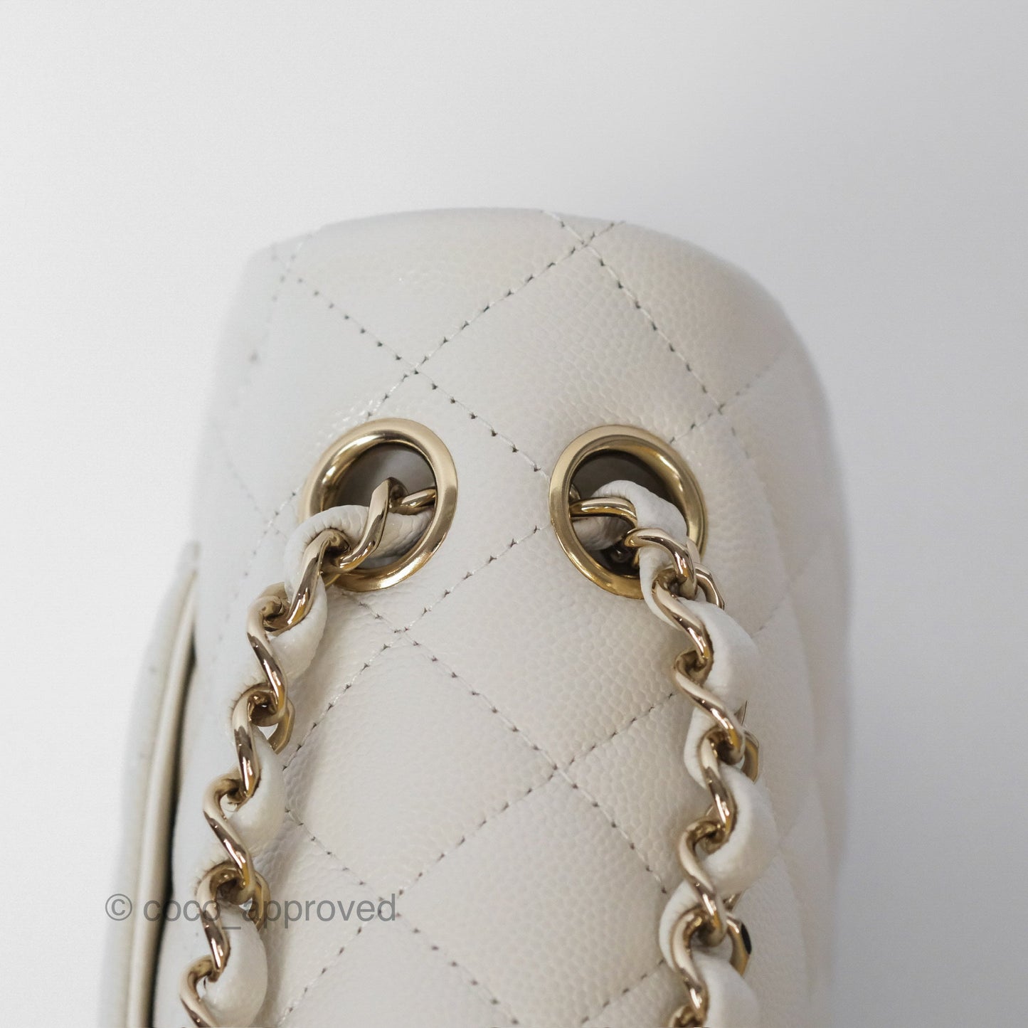 Chanel Small Classic Flap Quilted Ivory White Caviar Gold Hardware