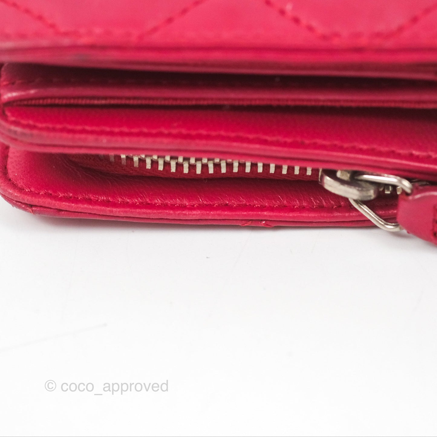 Chanel Quilted Classic French Wallet Lambskin Red Silver Hardware