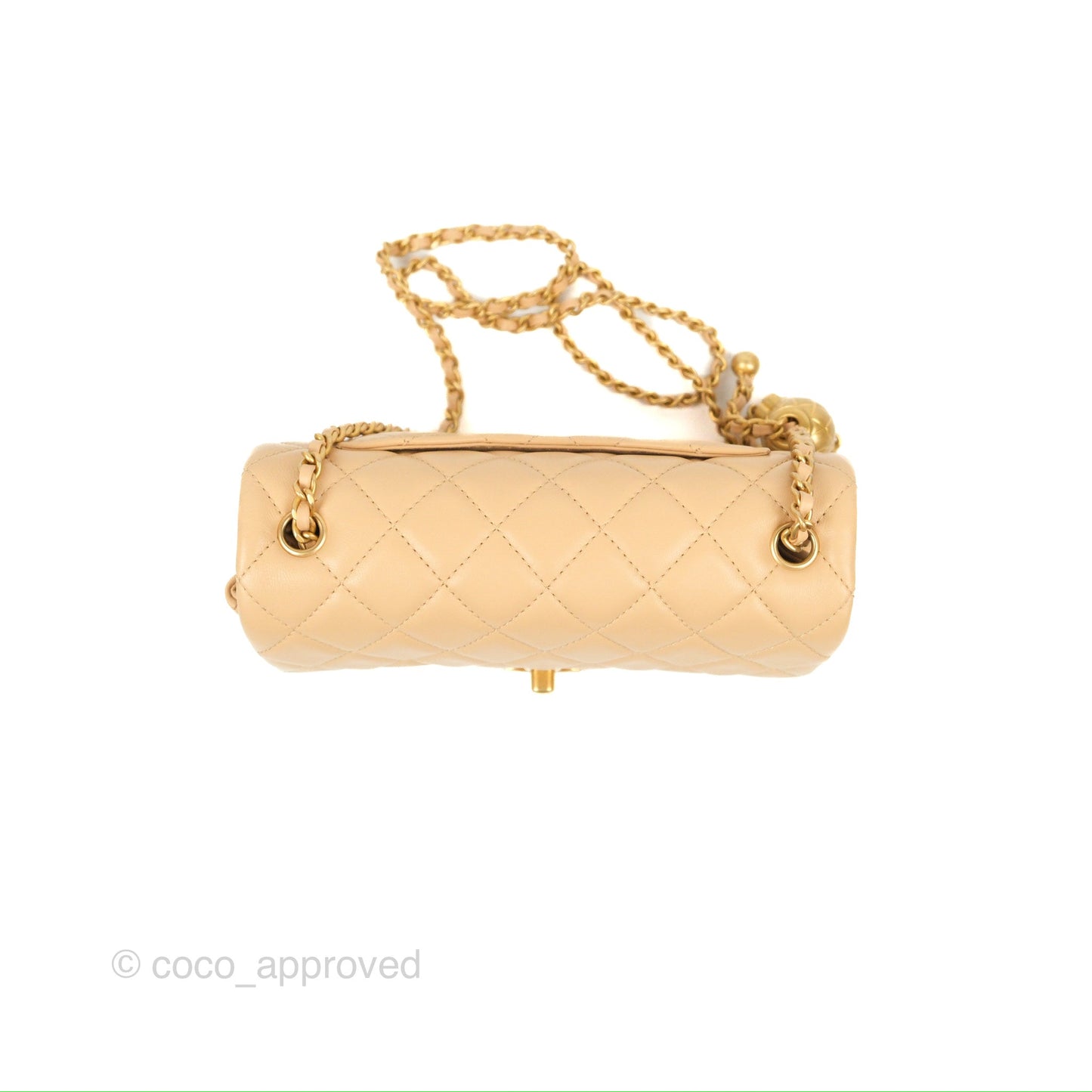 Chanel Mini Rectangular Pearl Crush Beige Lambskin Aged Gold Hardware