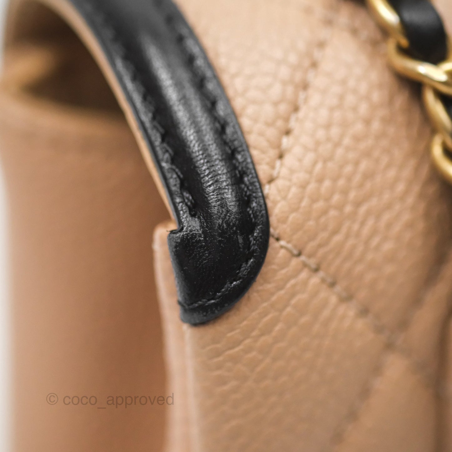 Chanel Small CC Filigree Flap Quilted Beige Black Caviar