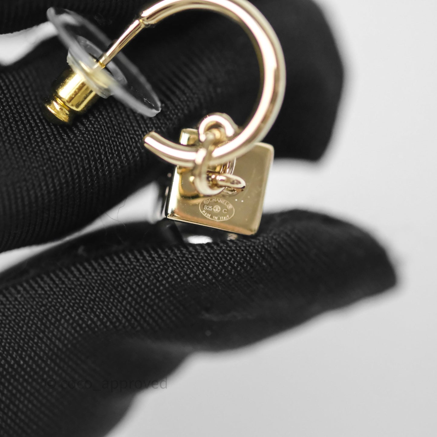 Chanel CC Crystal Square Drop Earrings Gold Tone 25C