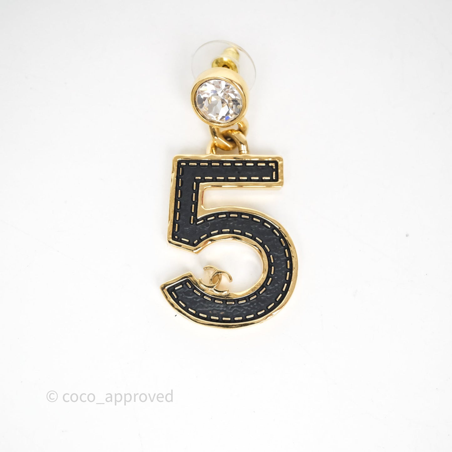Chanel Crystal No.5 Drop Earrings Gold Tone 23S
