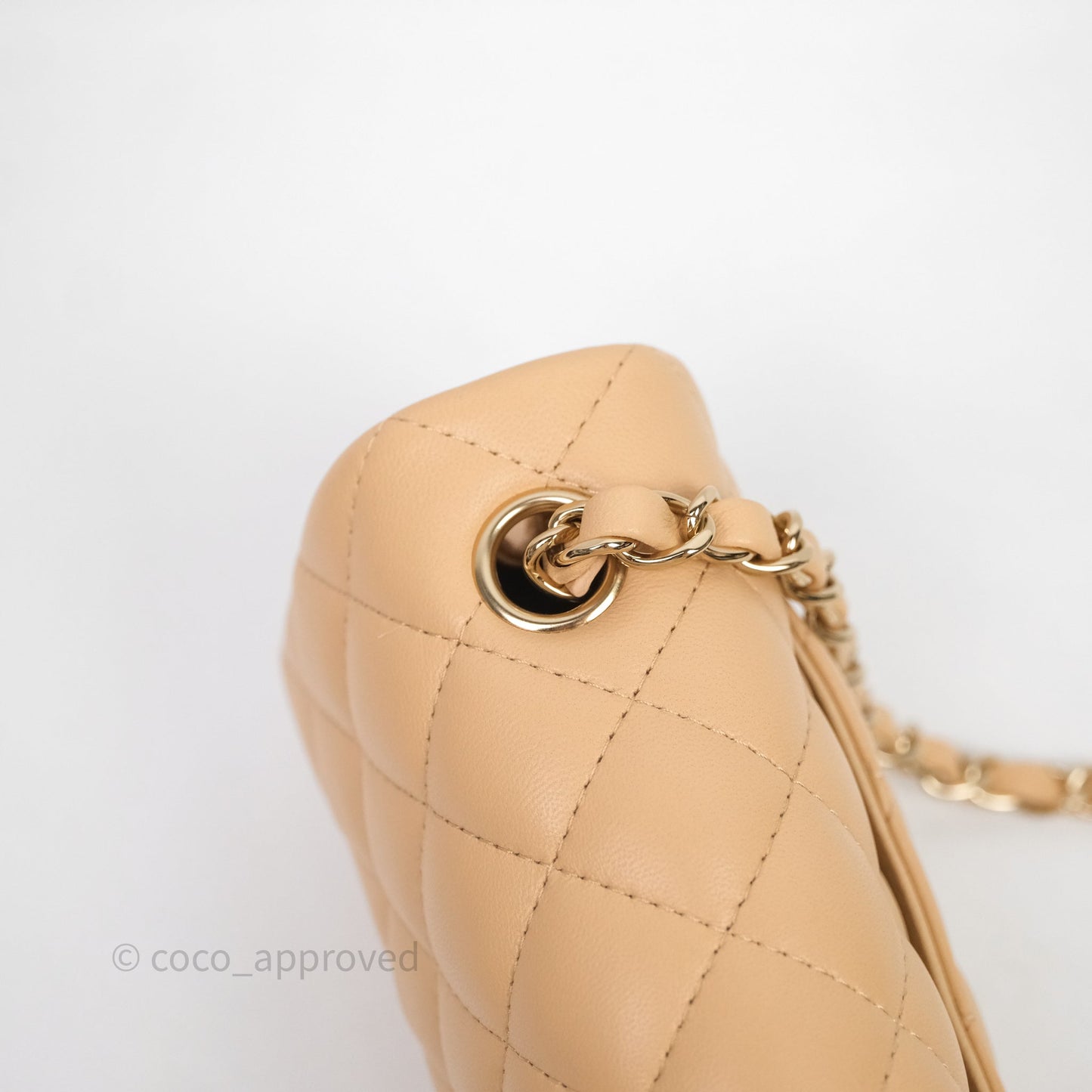 Chanel Mini Rectangular Quilted Beige Lambskin Light Gold Hardware