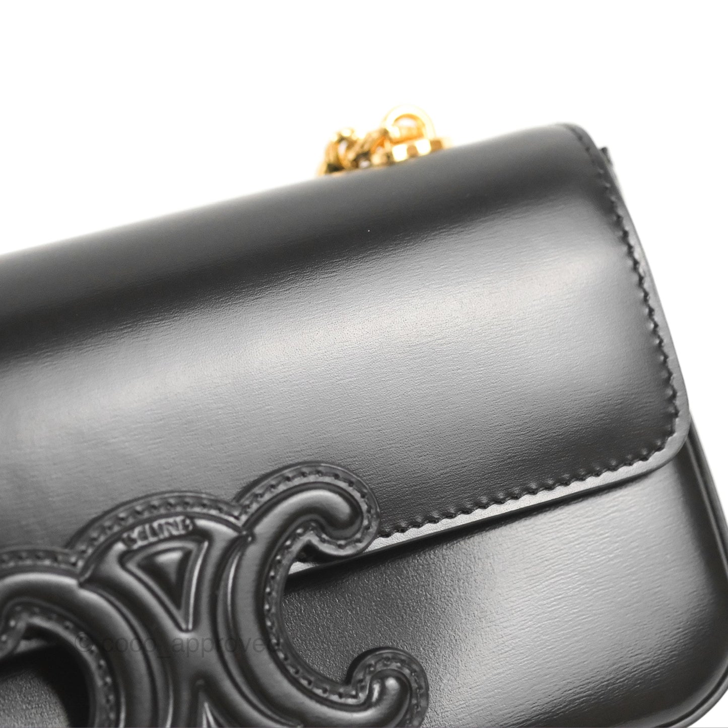 Celine Triomphe Chain Shoulder Bag Black Shiny Calfskin