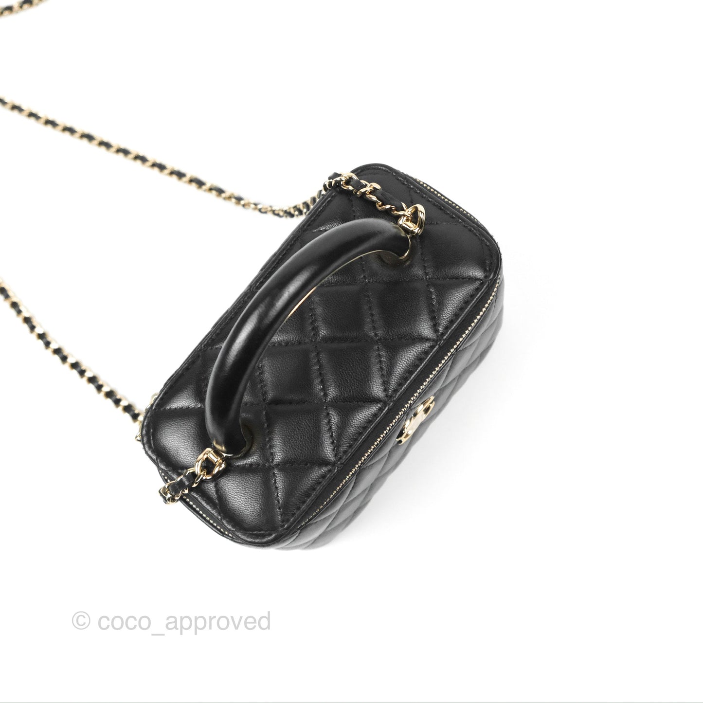 Chanel Vanity Rectangular Top Handle Black Lambskin Gold Hardware