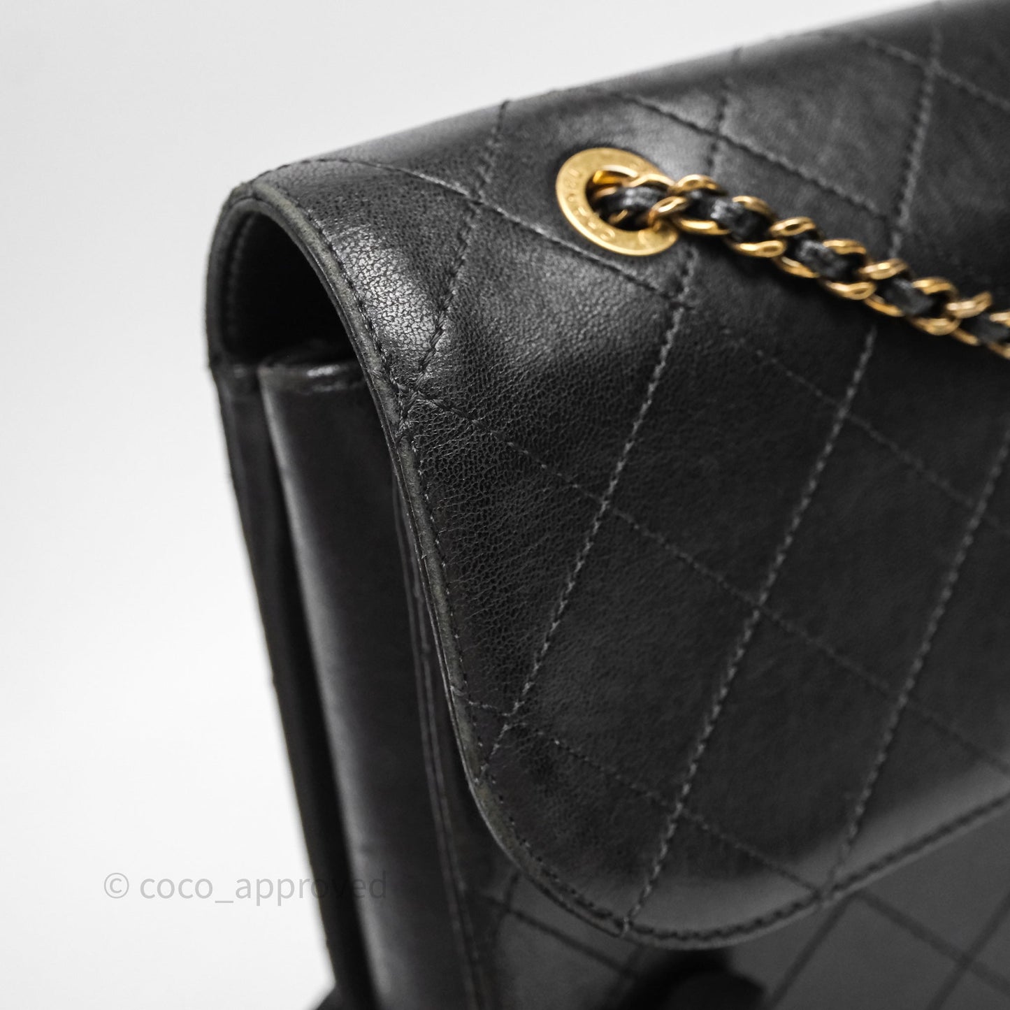 Chanel Quilted Flap Bag Black Calfskin Aged Gold Hardware