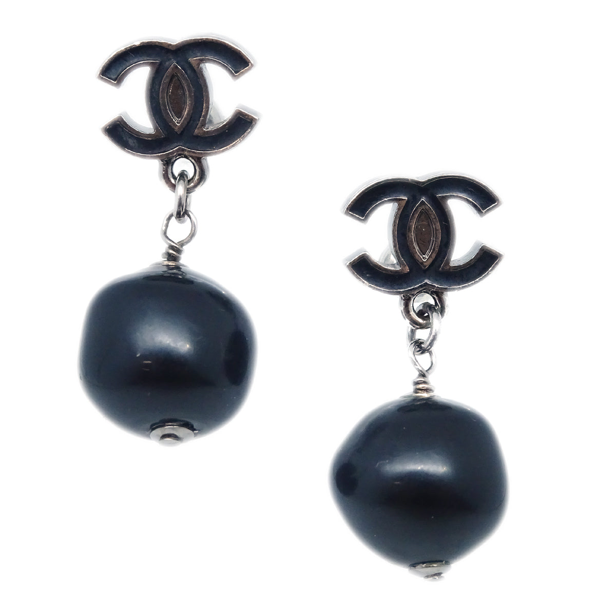 Luxury Chanel Piercing Dangle Earrings Black 10C