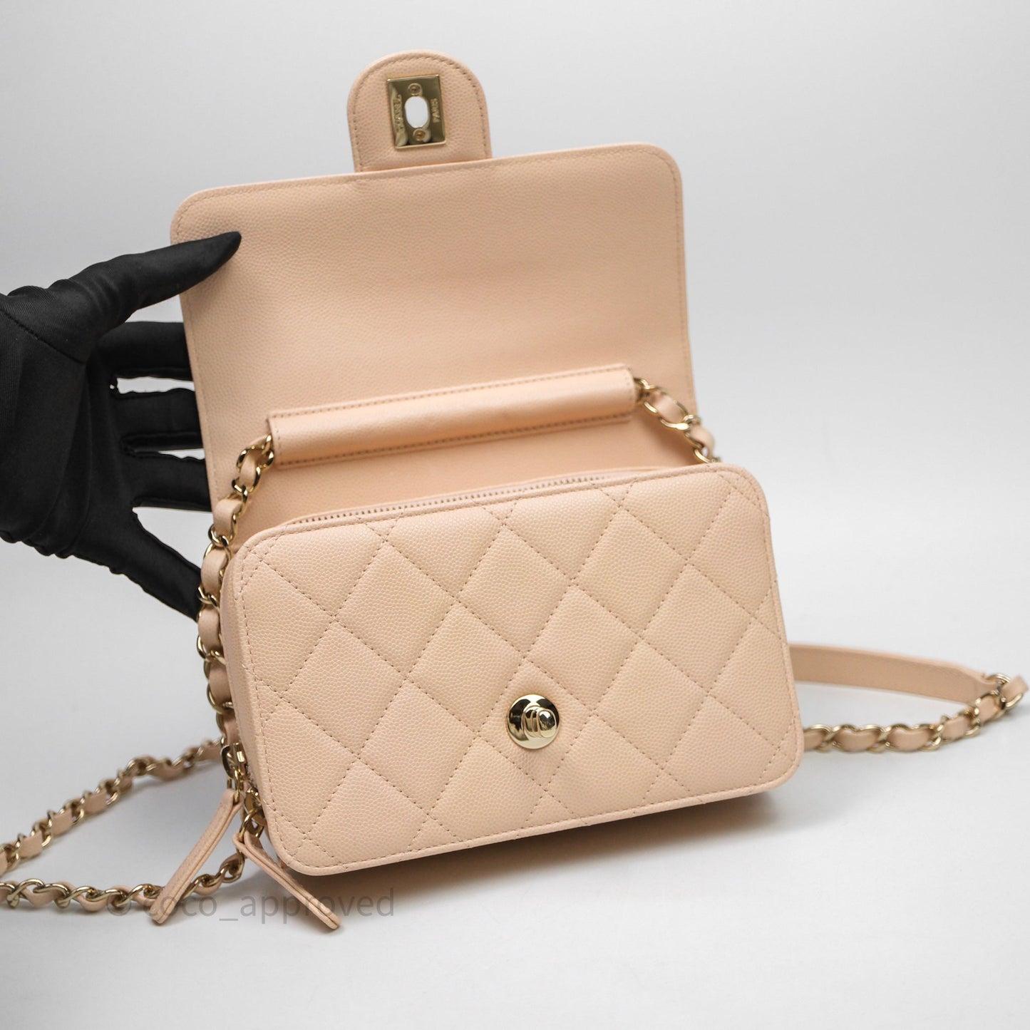 Chanel Small Like The Wallet Flap Quilted Light Beige Pink Caviar Gold Hardware 22C