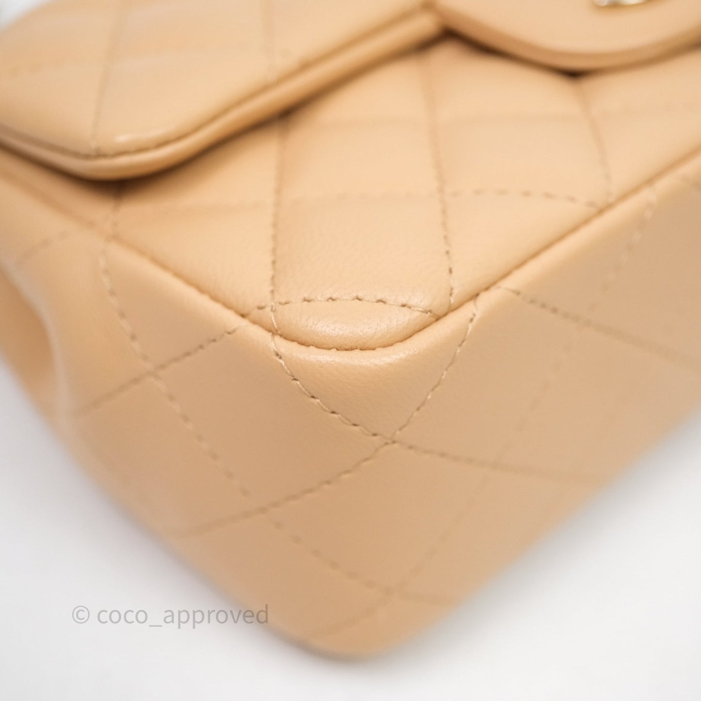 Chanel Mini Rectangular Quilted Beige Lambskin Light Gold Hardware