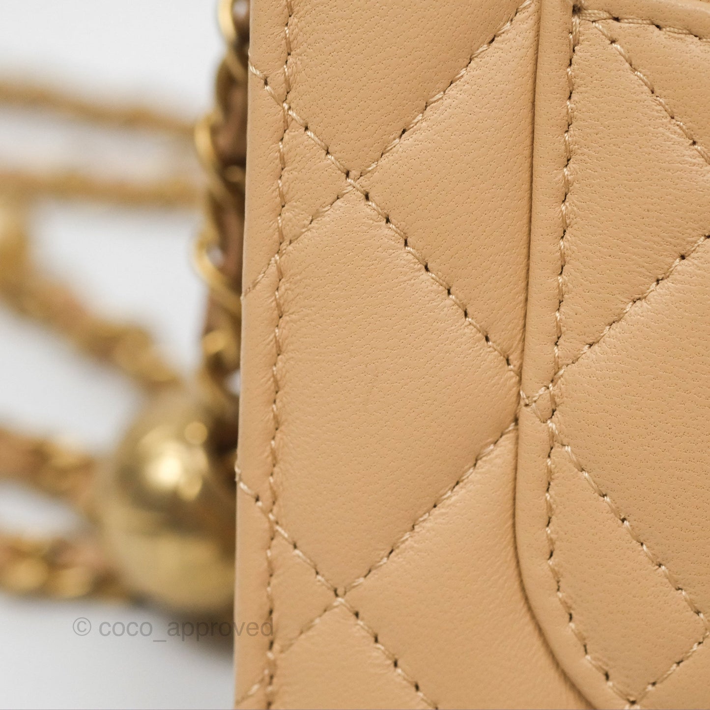 Chanel Quilted Pearl Crush Wallet on Chain WOC Beige Lambskin Aged Gold Hardware
