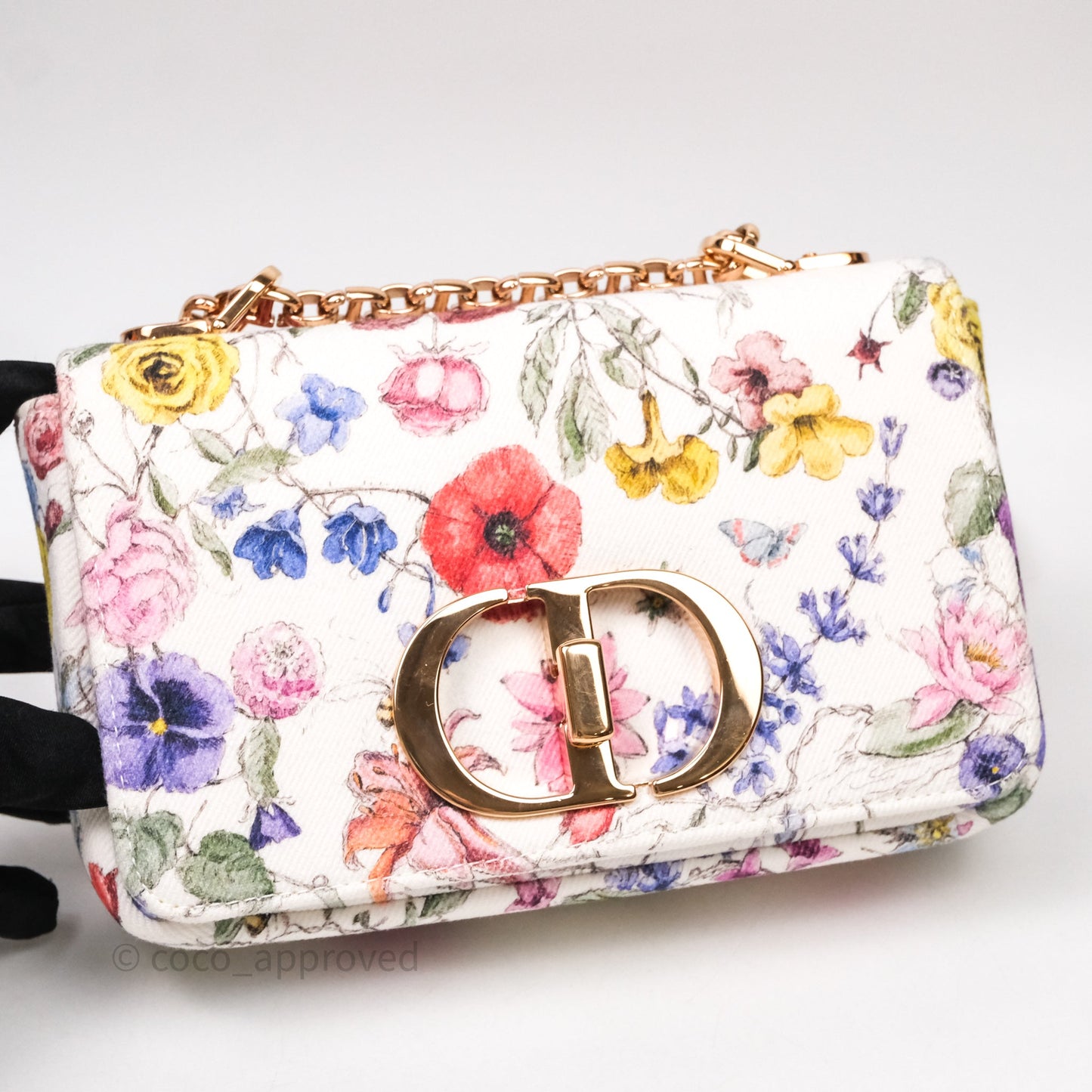 Dior Small Caro Bag White Florilegio Rose Gold Hardware