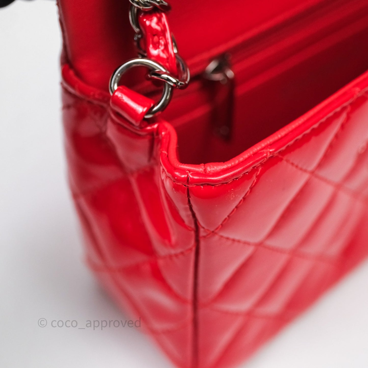 Chanel Mini Rectangular Quilted Red Patent Silver Hardware