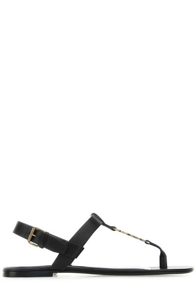 Luxury Saint Laurent Men's Raffia Cassandra Logo Sandals in Black | Size 40 | 735072DWETT