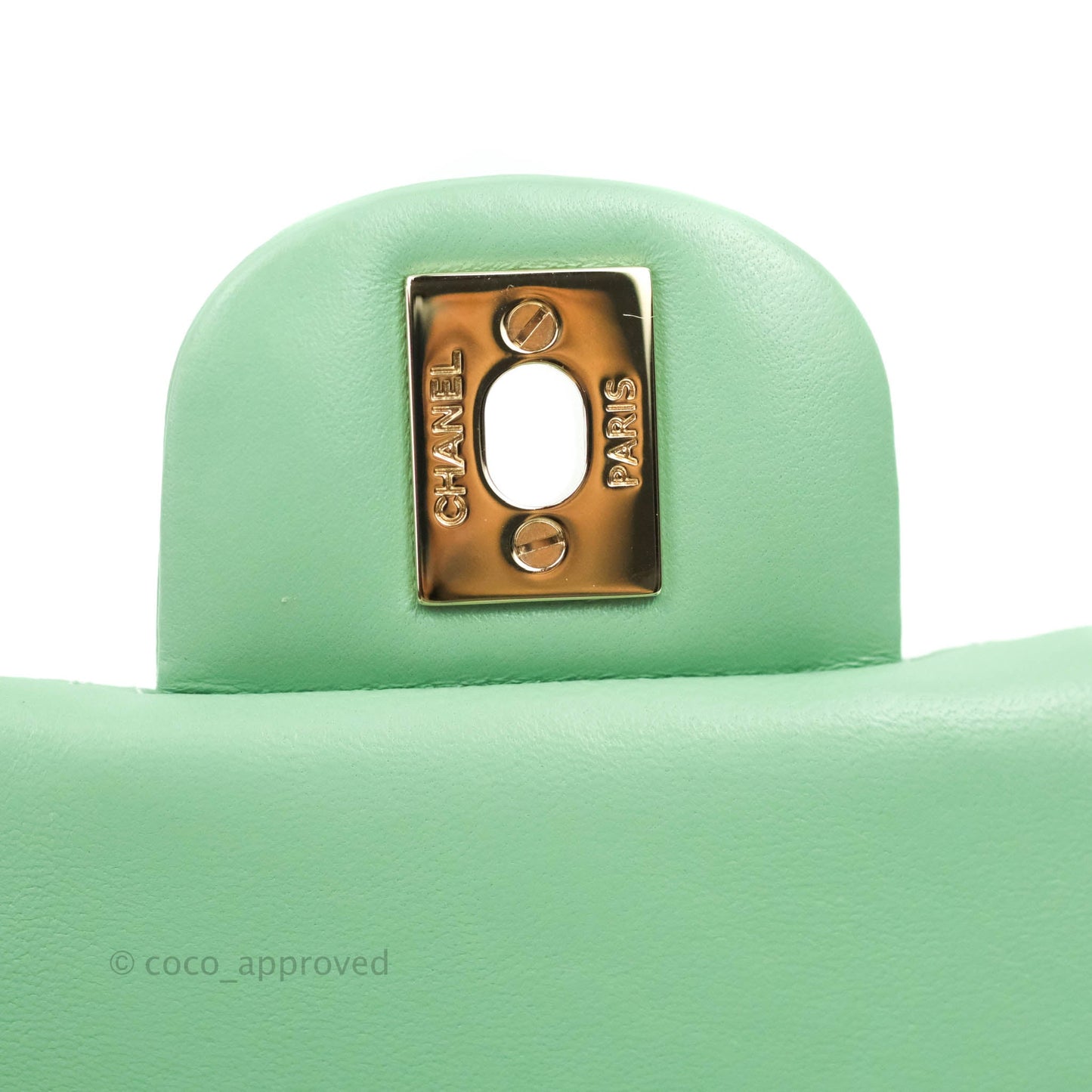 Chanel Quilted Mini Square Green Lambskin Gold Hardware