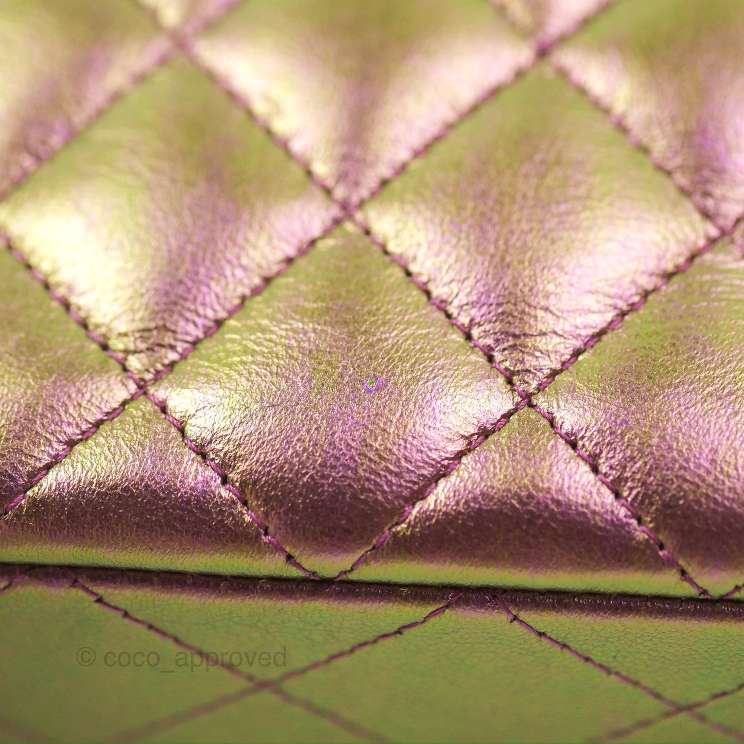 Chanel Classic Quilted Mini Rectangular Flap Metallic Purple Calfskin Gold Hardware