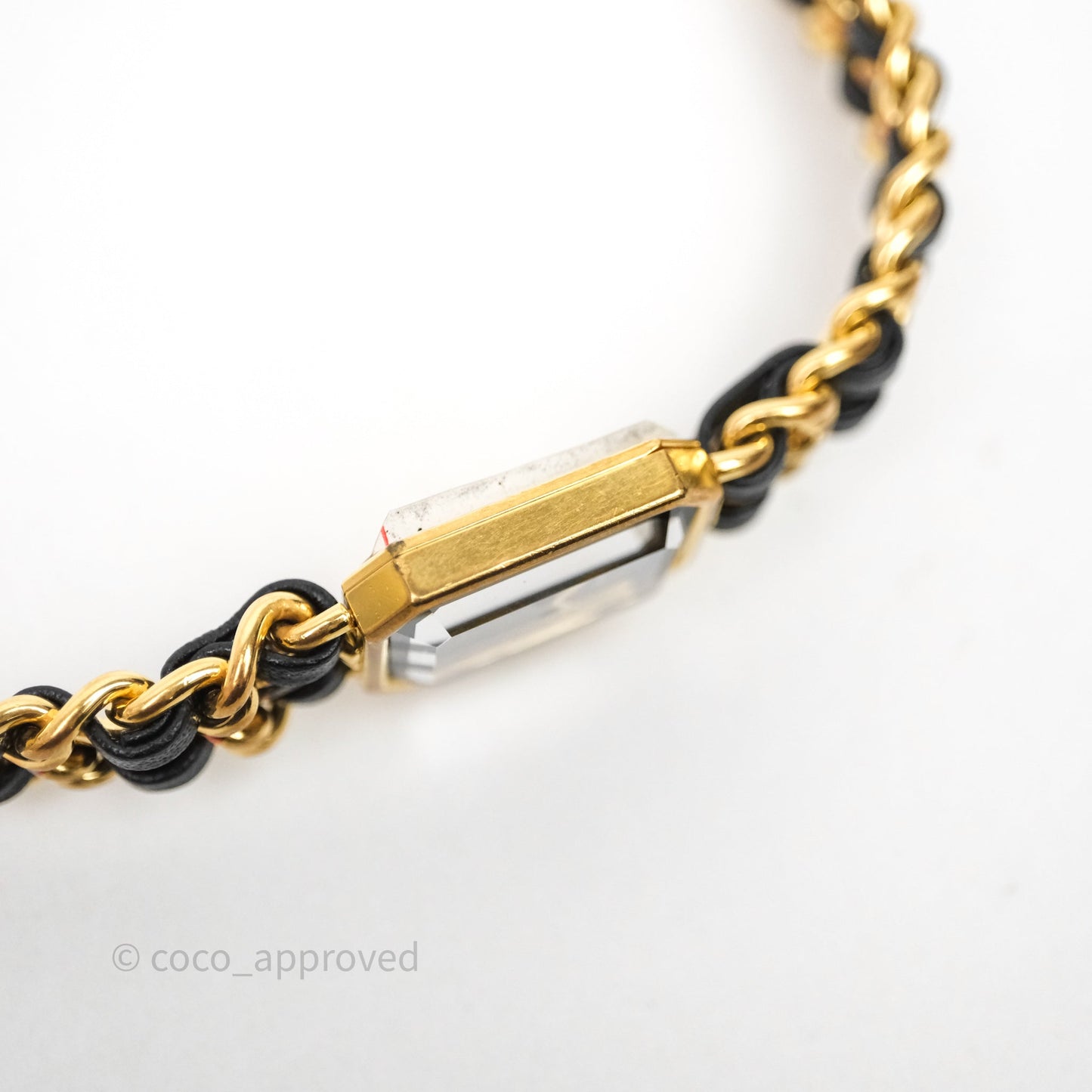 Chanel Vintage Première Watch Black Leather Gold Plated Size M