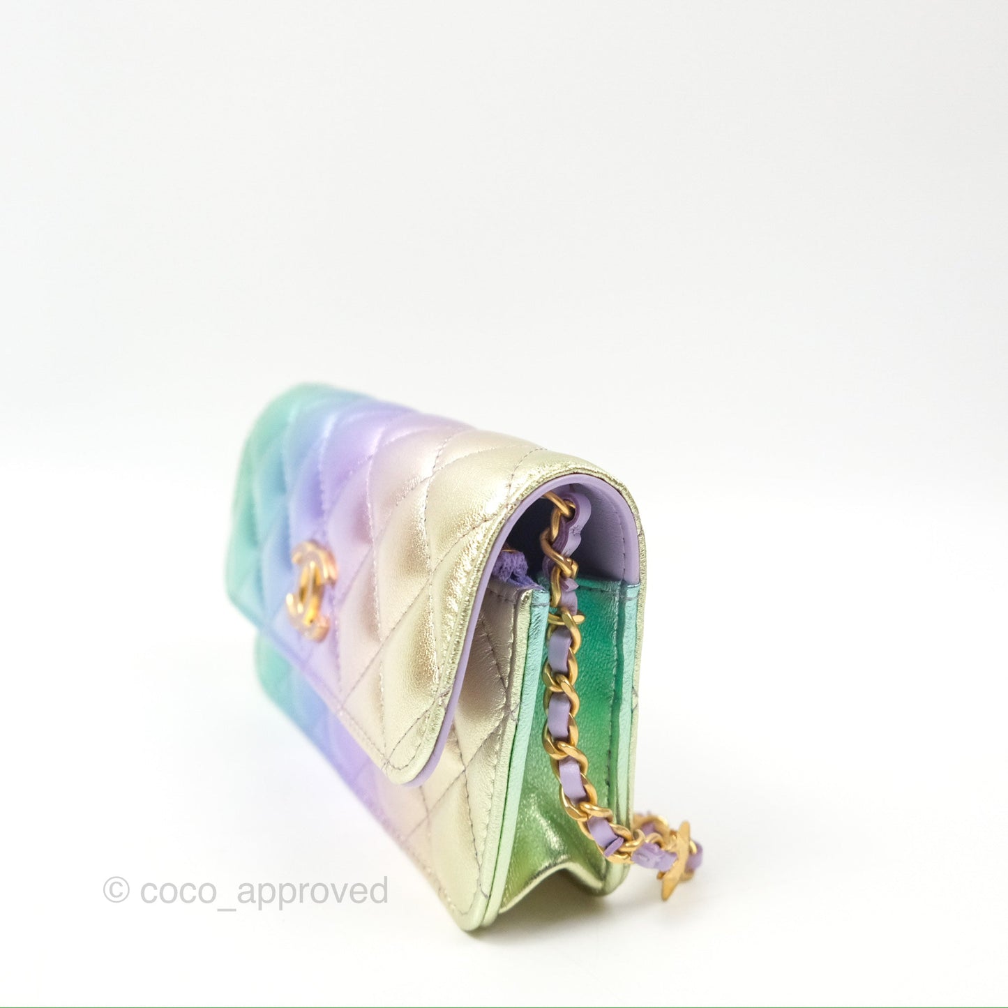 Chanel Mini WOC Phone Holder Metallic Rainbow Lambskin 24C