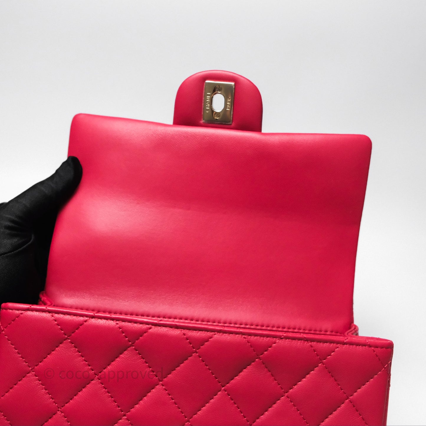 Chanel Top Handle Mini Rectangular Flap Red Lambskin Gold Hardware