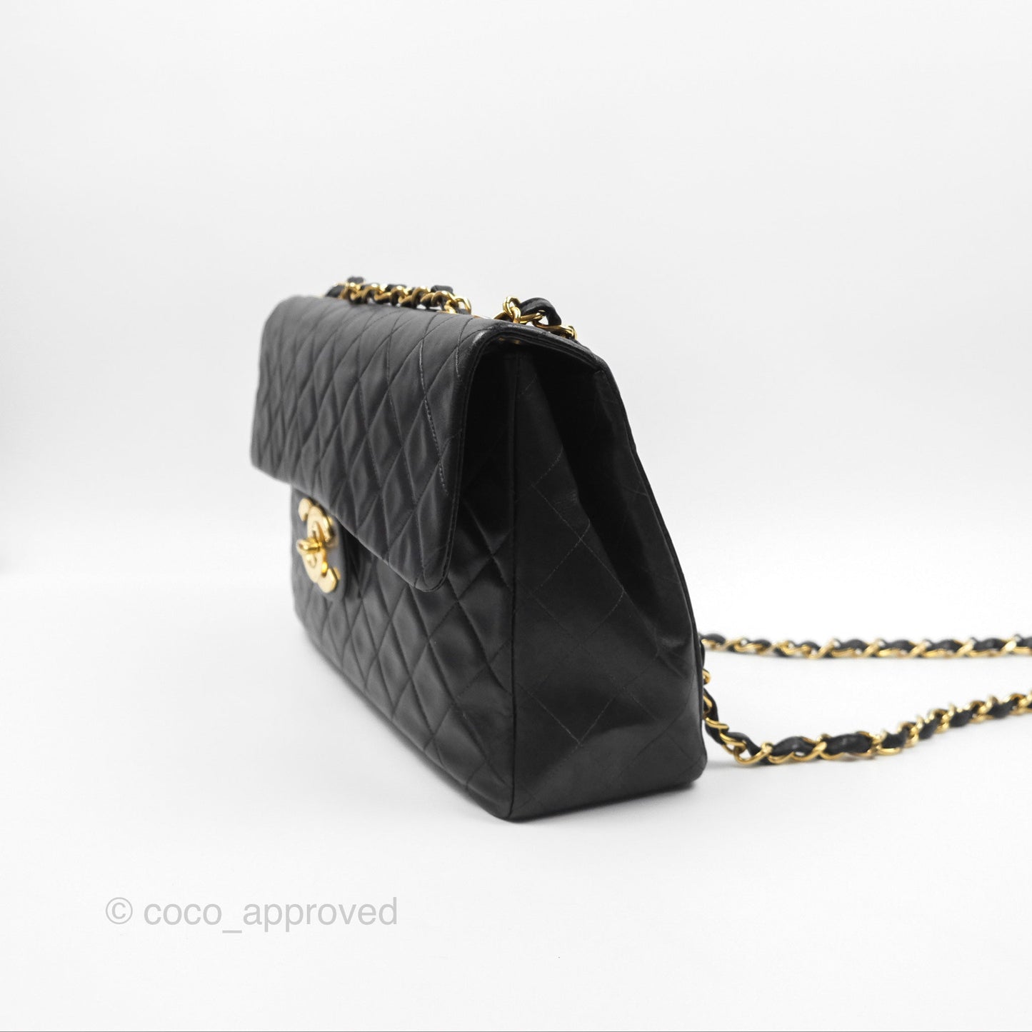 Chanel Vintage Maxi Single Flap Black Lambskin 24K Gold Hardware