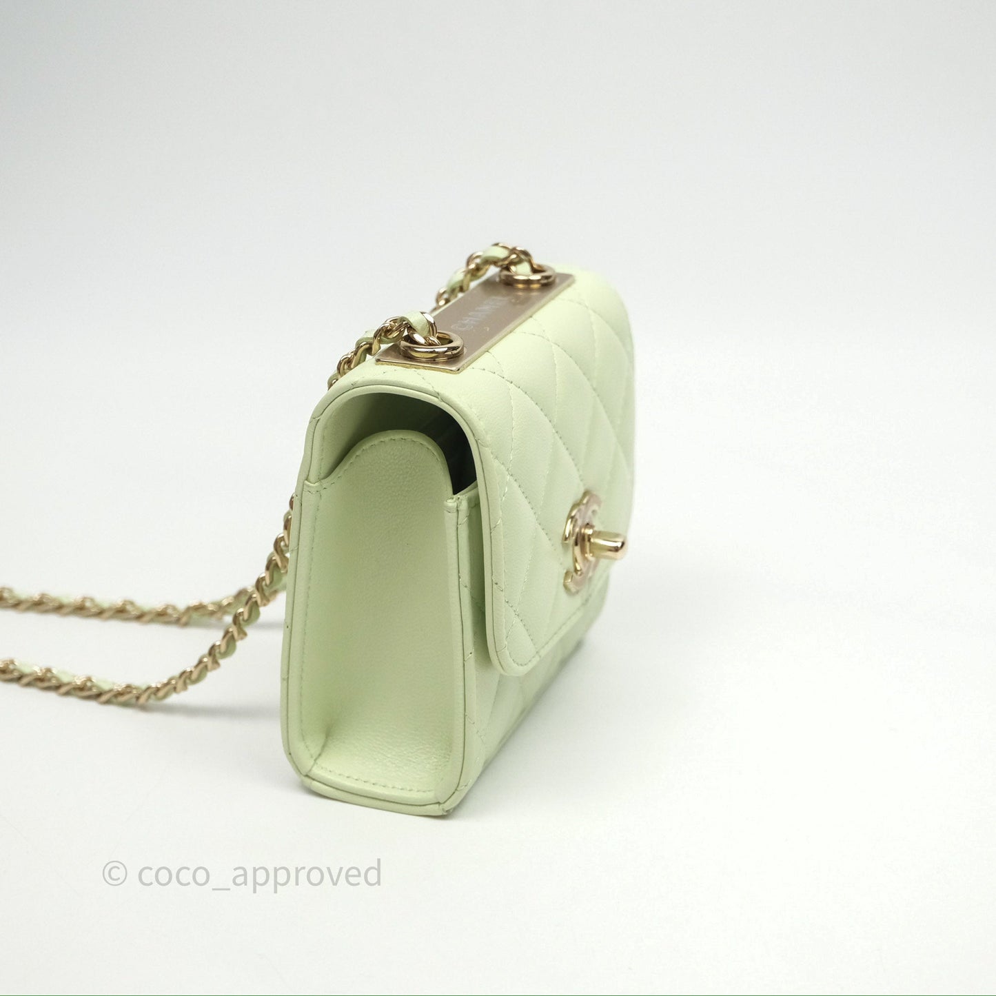 Chanel Mini Quilted Trendy CC Clutch With Chain Green Lambskin Gold Hardware