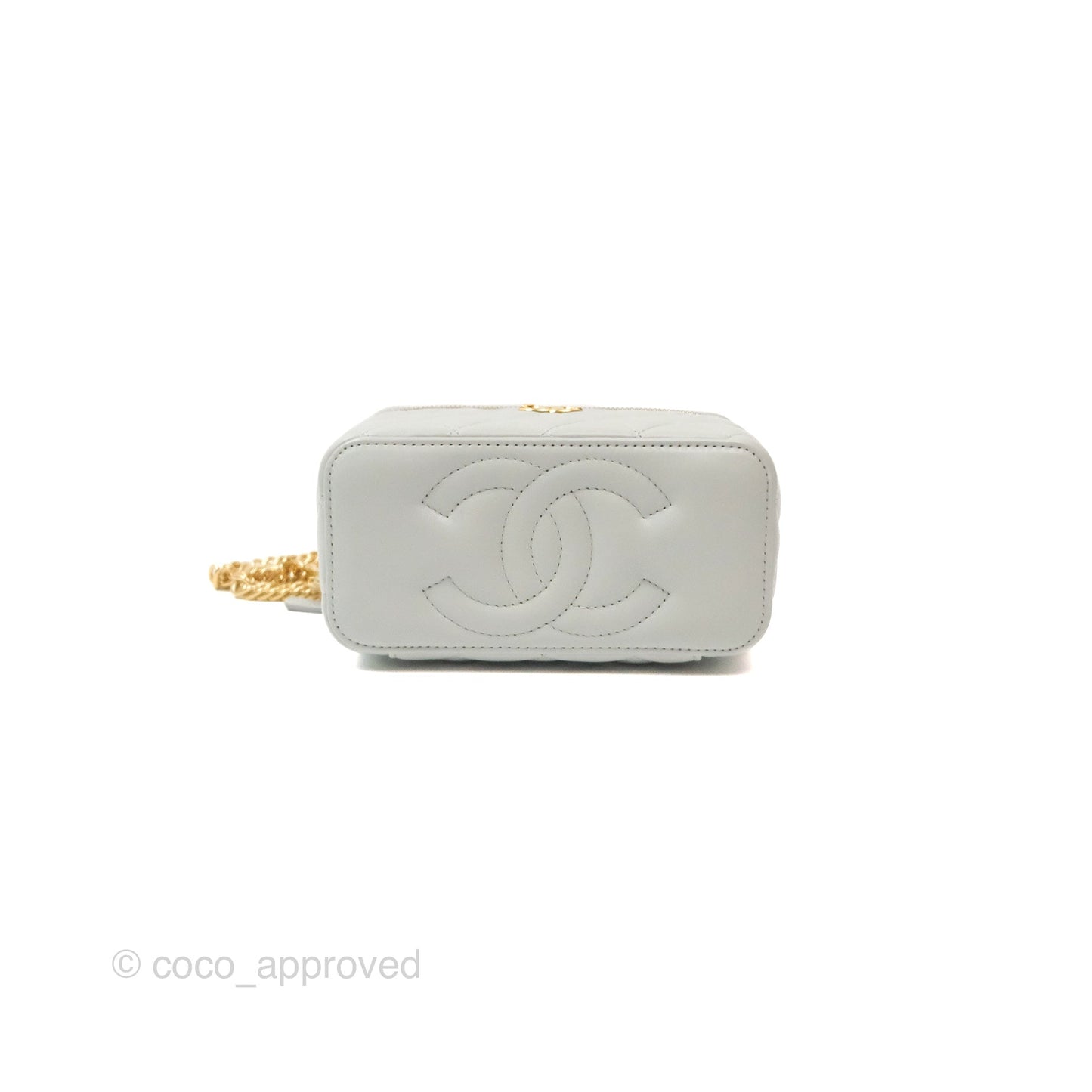 Chanel Quilted Vanity Rectangular with Chain Grey Blue Lambskin Gold Hardware