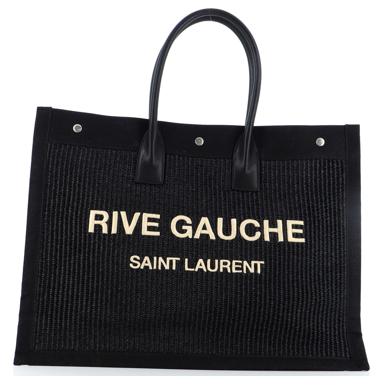 Luxury Saint Laurent Rive Gauche Shopper Tote Raffia with Canvas Large