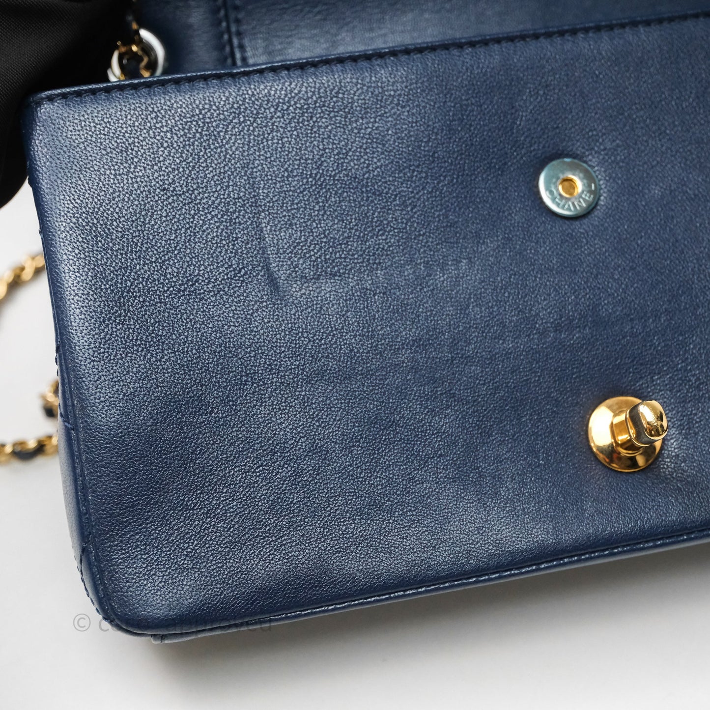 Chanel Mademoiselle Vintage Flap Bag Navy Sheepskin Gold Hardware