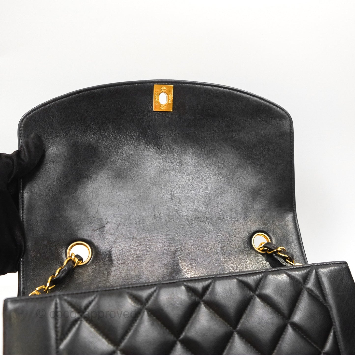 Chanel Vintage Quilted Medium Classic Diana Flap Bag Black Lambskin 24K Gold Hardware