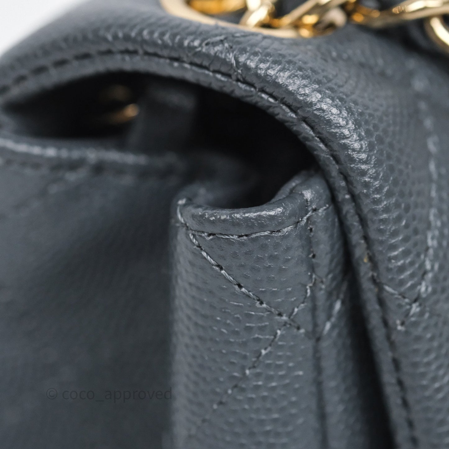 Chanel Mini Square Flap Quilted Dark Grey Blue Caviar Gold Hardware