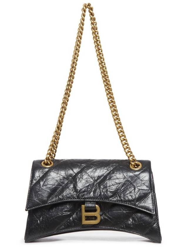 Luxury Balenciaga Crush Chain Strap Small Leather Shoulder Bag Gold Black