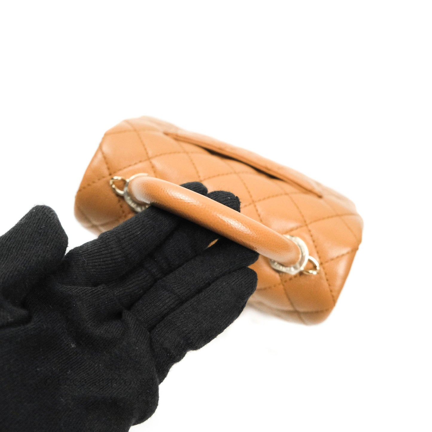Chanel Quilted Extra Mini Coco Handle Dark Beige Caviar Gold Hardware 21P