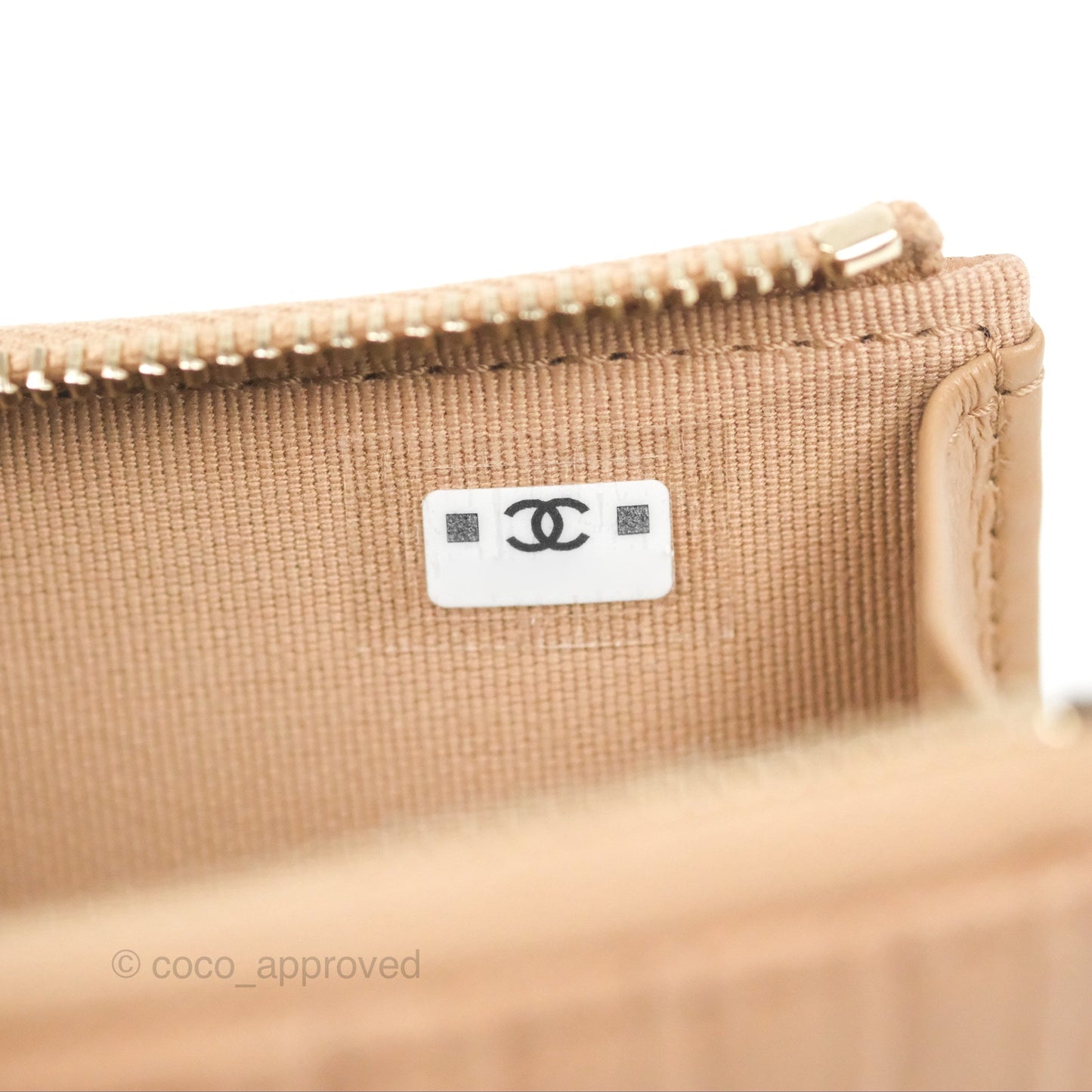 Chanel Quilted Zip Card Holder Dark Beige Caviar Gold Hardware 23S