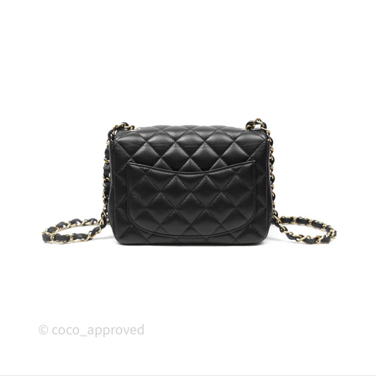 Chanel Mini Square Flap Quilted Black Lambskin Gold Hardware