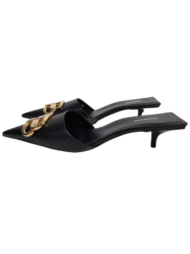 Luxury Balenciaga Gold BB Logo Mule Heel Black