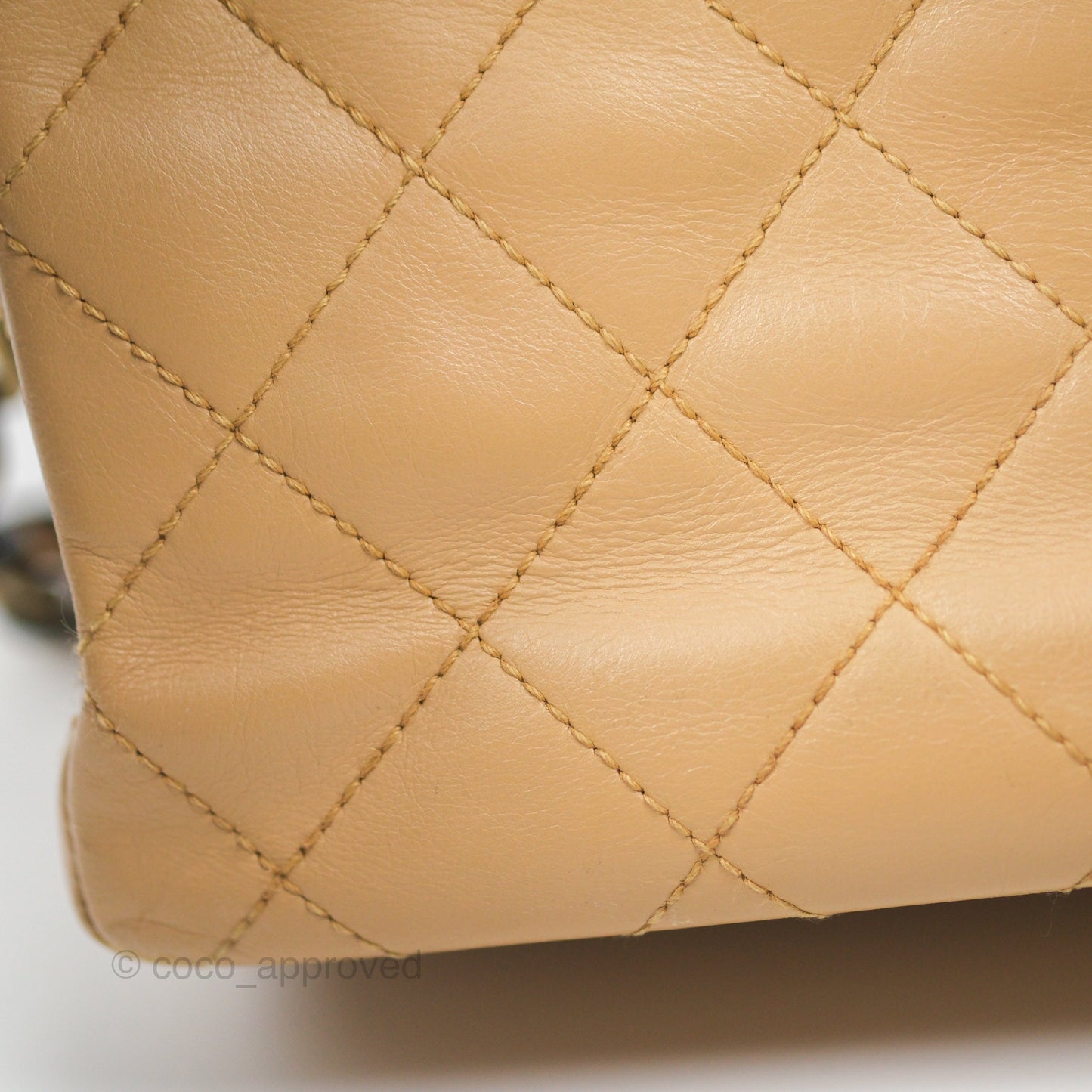 Chanel Vintage Jumbo Beige Flap Bag Lambskin Enamel Hardware