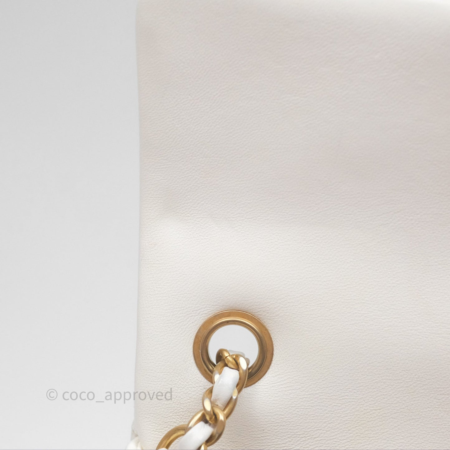 Chanel Mini Rectangular Pearl Crush Quilted White Lambskin Aged Gold Hardware