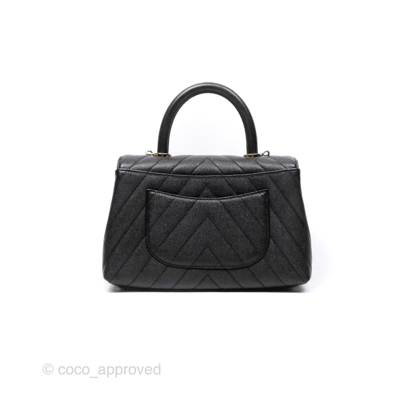Chanel Small Coco Handle Chevron Black Caviar Gold Hardware